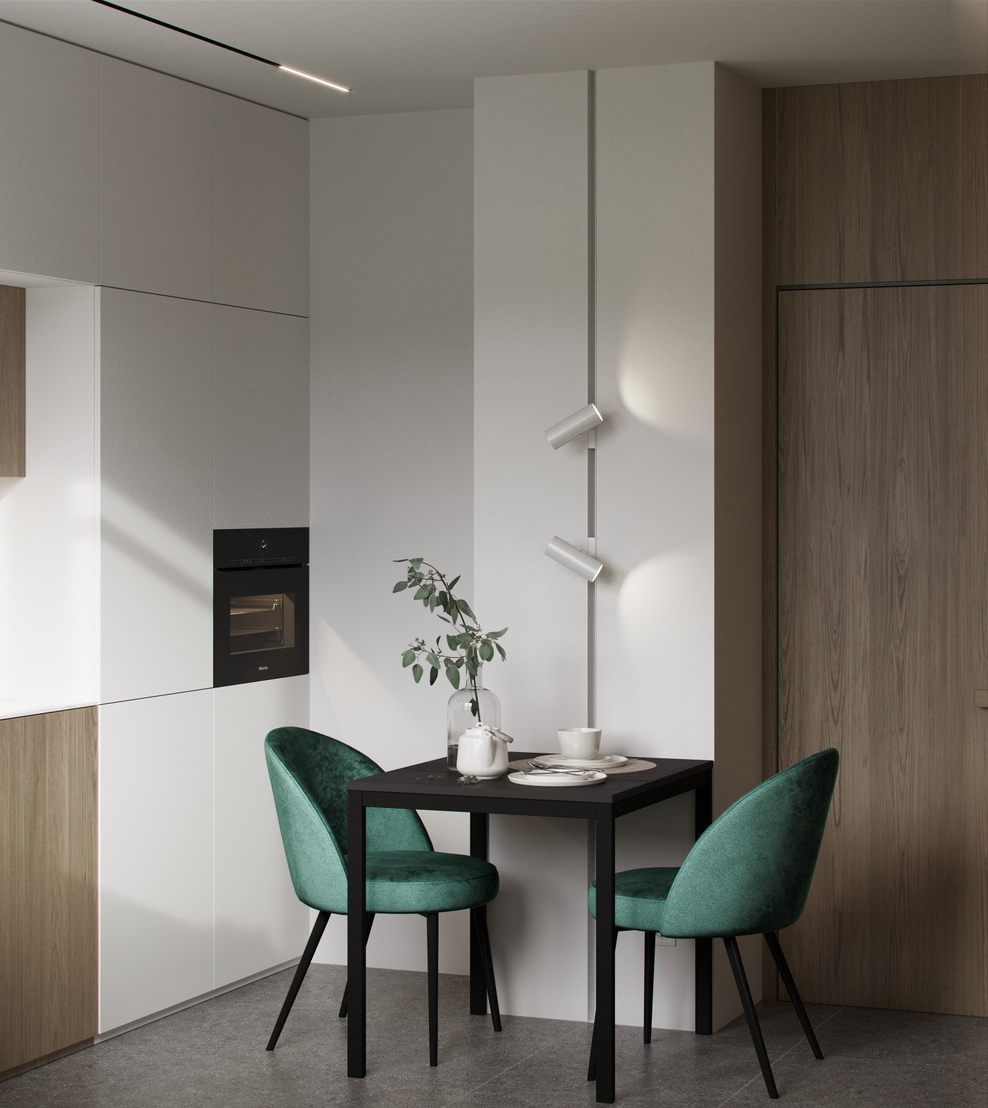Apartamento moderno con cocina pequeña