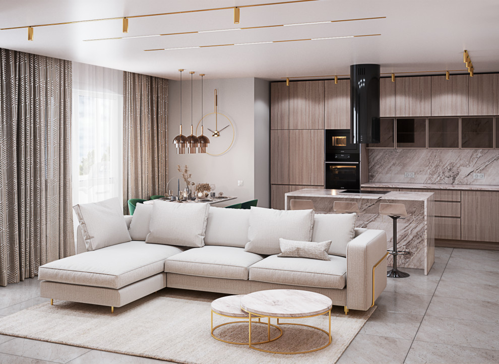 Кухня гостиная с островом