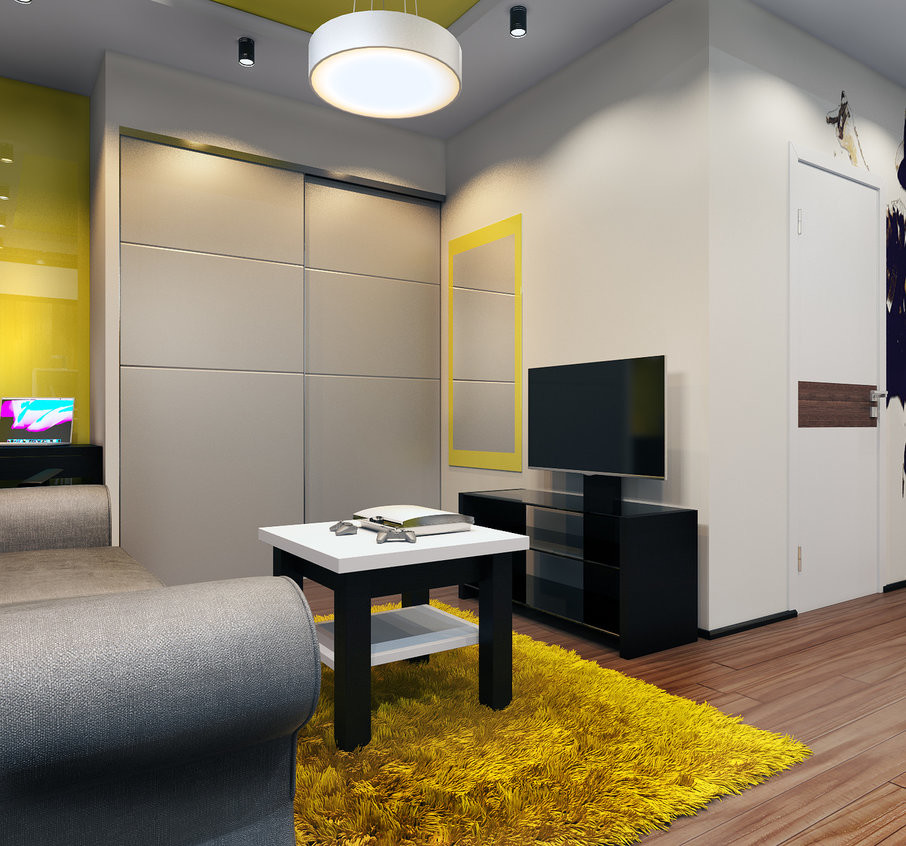 Проект гостиной и кухни без окон