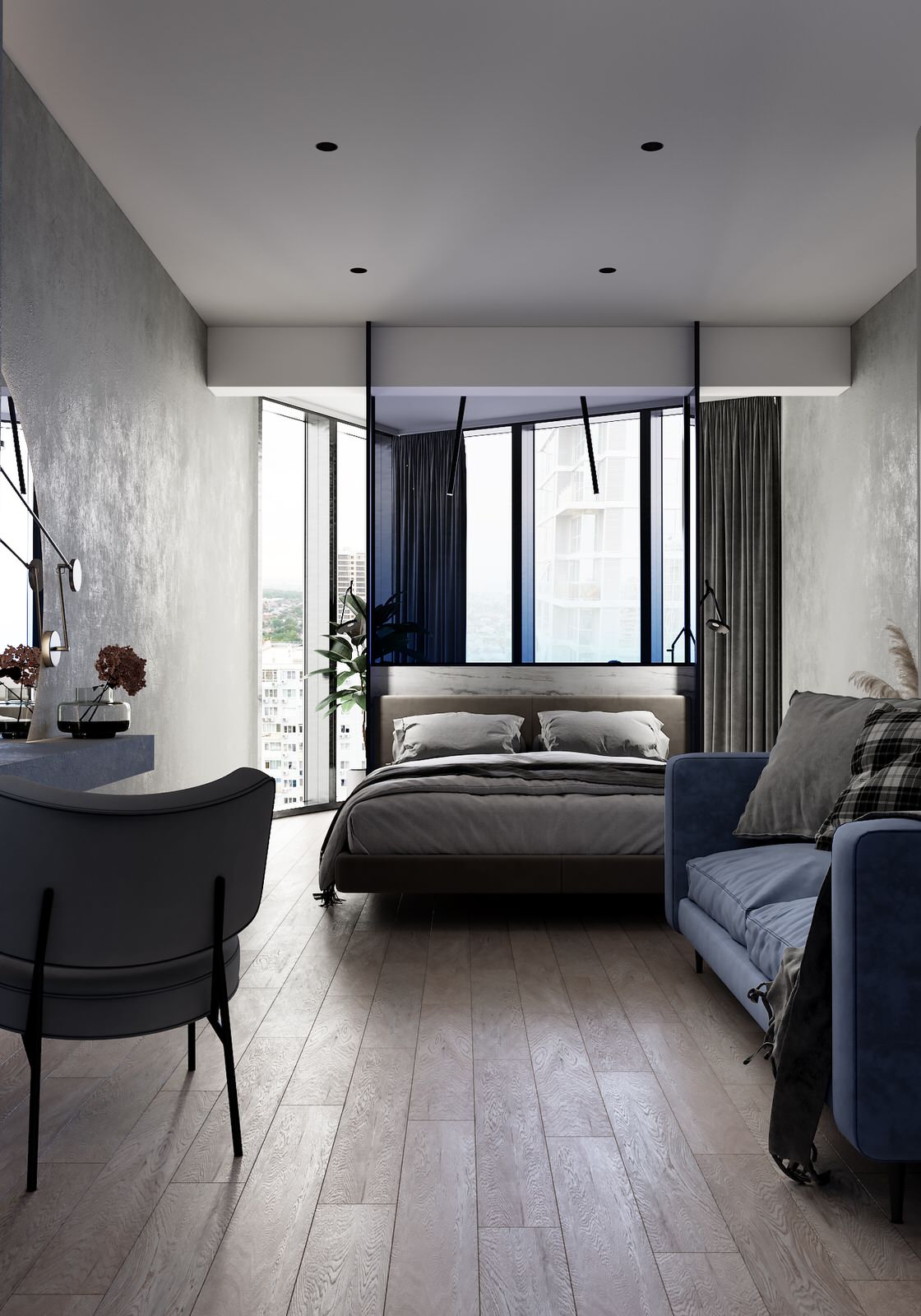 Спальня в современном стиле и темных тонах