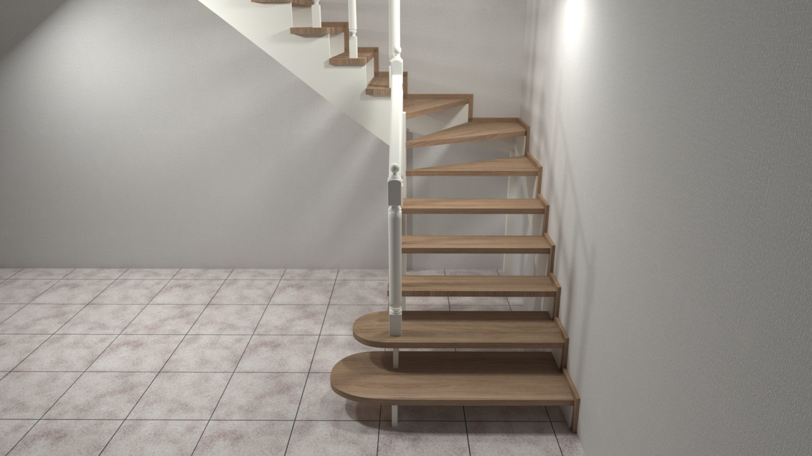 Современная забежная деревянная лестница