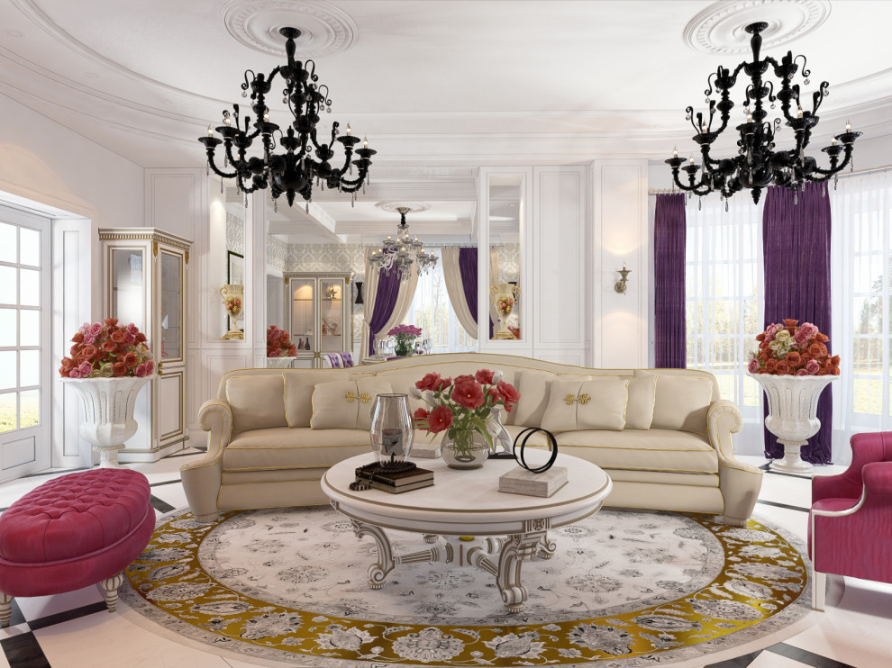 Дизайн гостиной в коттедже в стиле Неоклассика