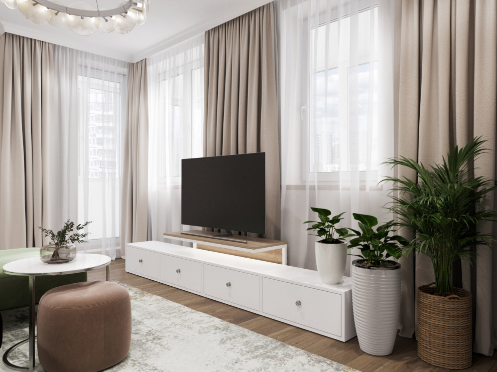 Гостиная с зеленым диваном