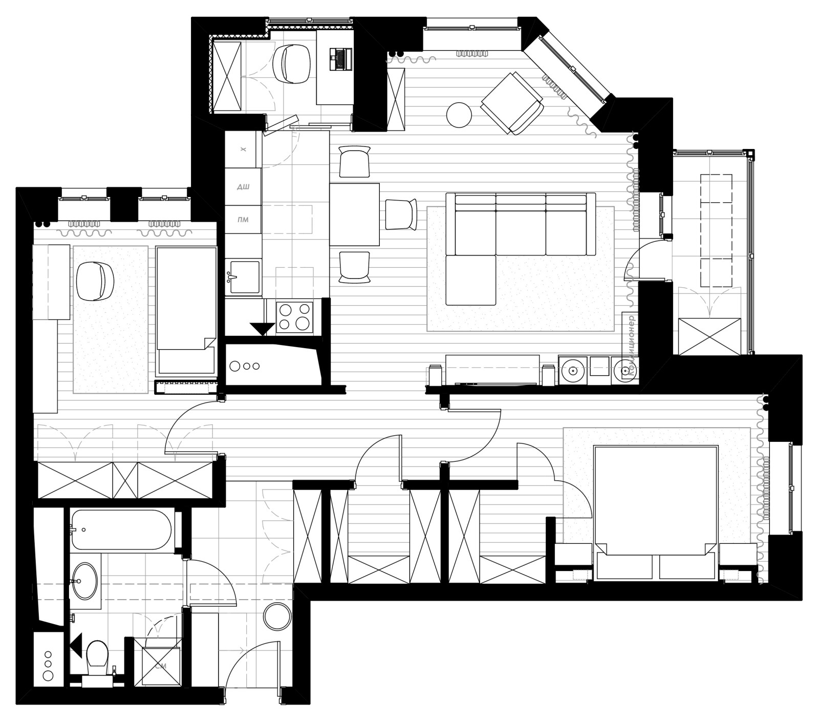 Современный интерьер в тёплой цветовой гамме