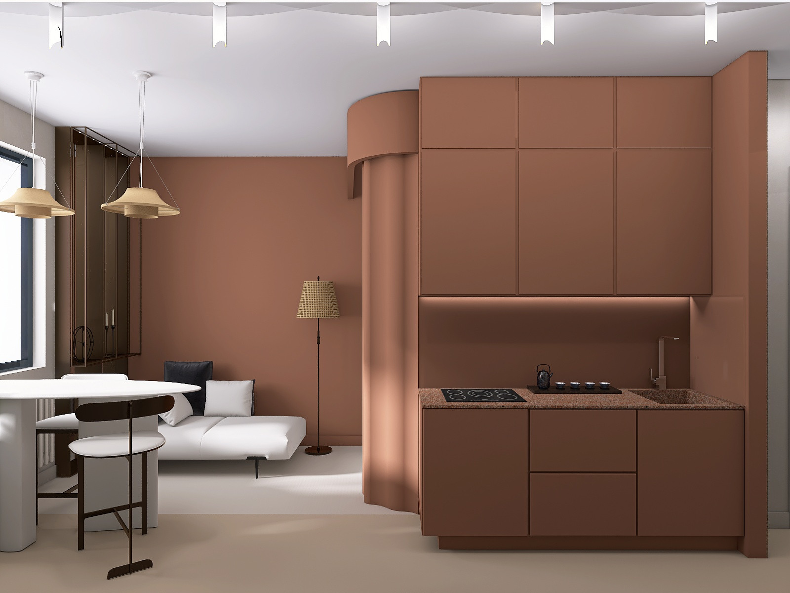 Студия 25 метров с спальней гостиной и кухней