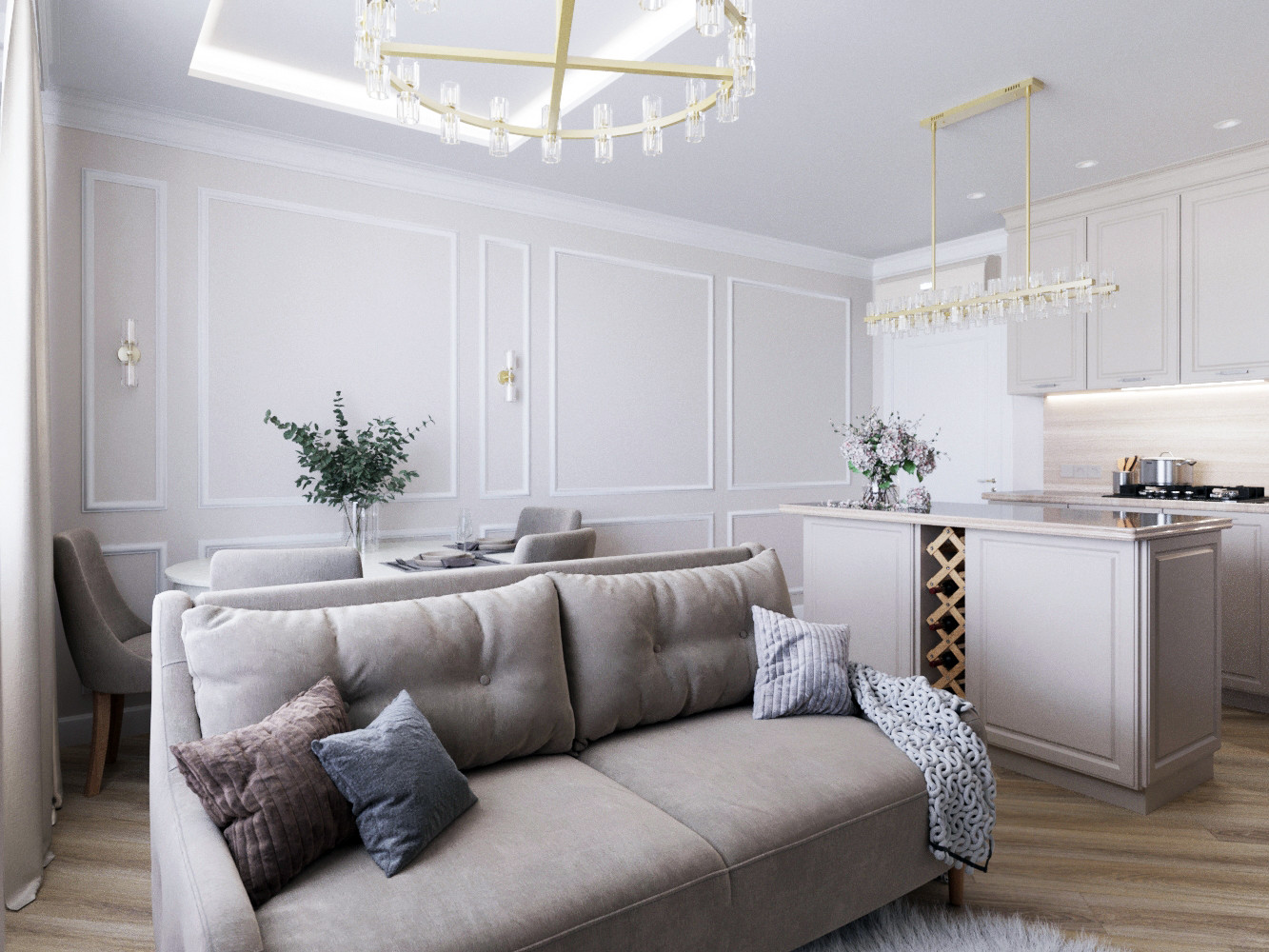 Интерьер кухни-гостиной в современной классике