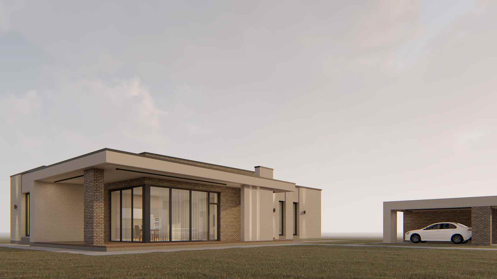 Одноэтажный дом в современном стиле.