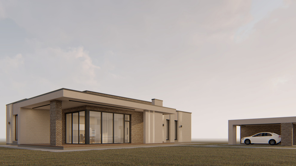 Одноэтажный дом в современном стиле.