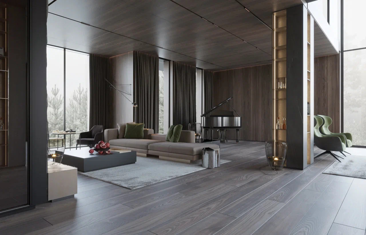 Главная зона в интерьере дома в КП Променад