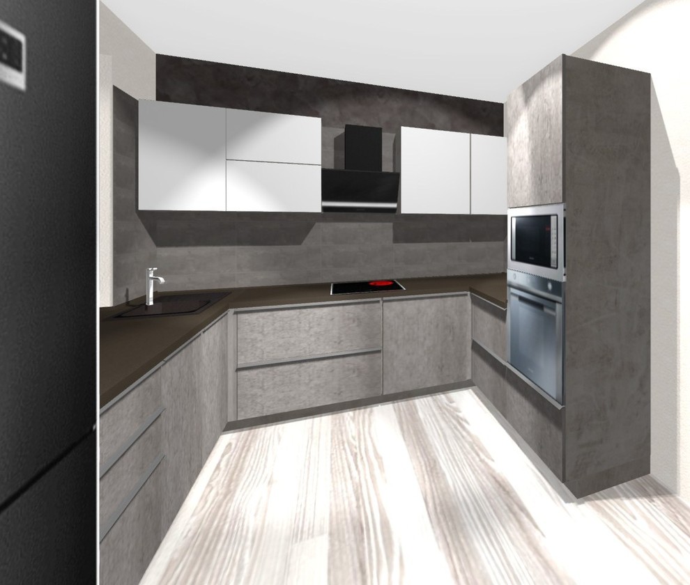 Кухня с бетонными фасадами