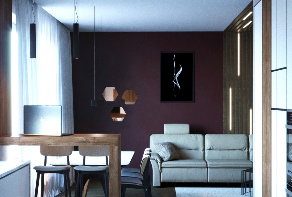 Дизайн интерьера в современном стиле с яркой акцентной стеной, Воронеж