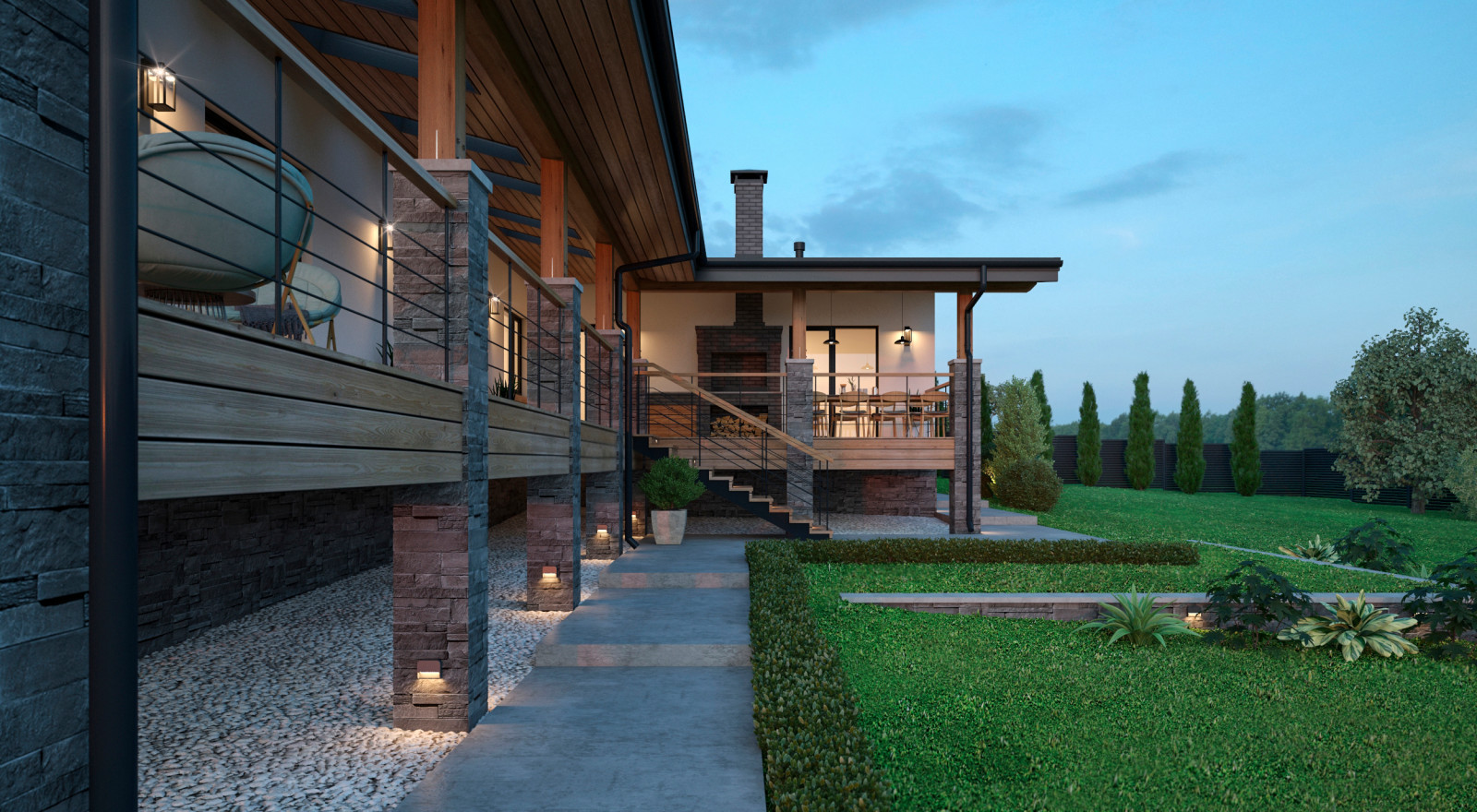 Обложка проекта: Одноэтажный дом 200 кв.м на склоне