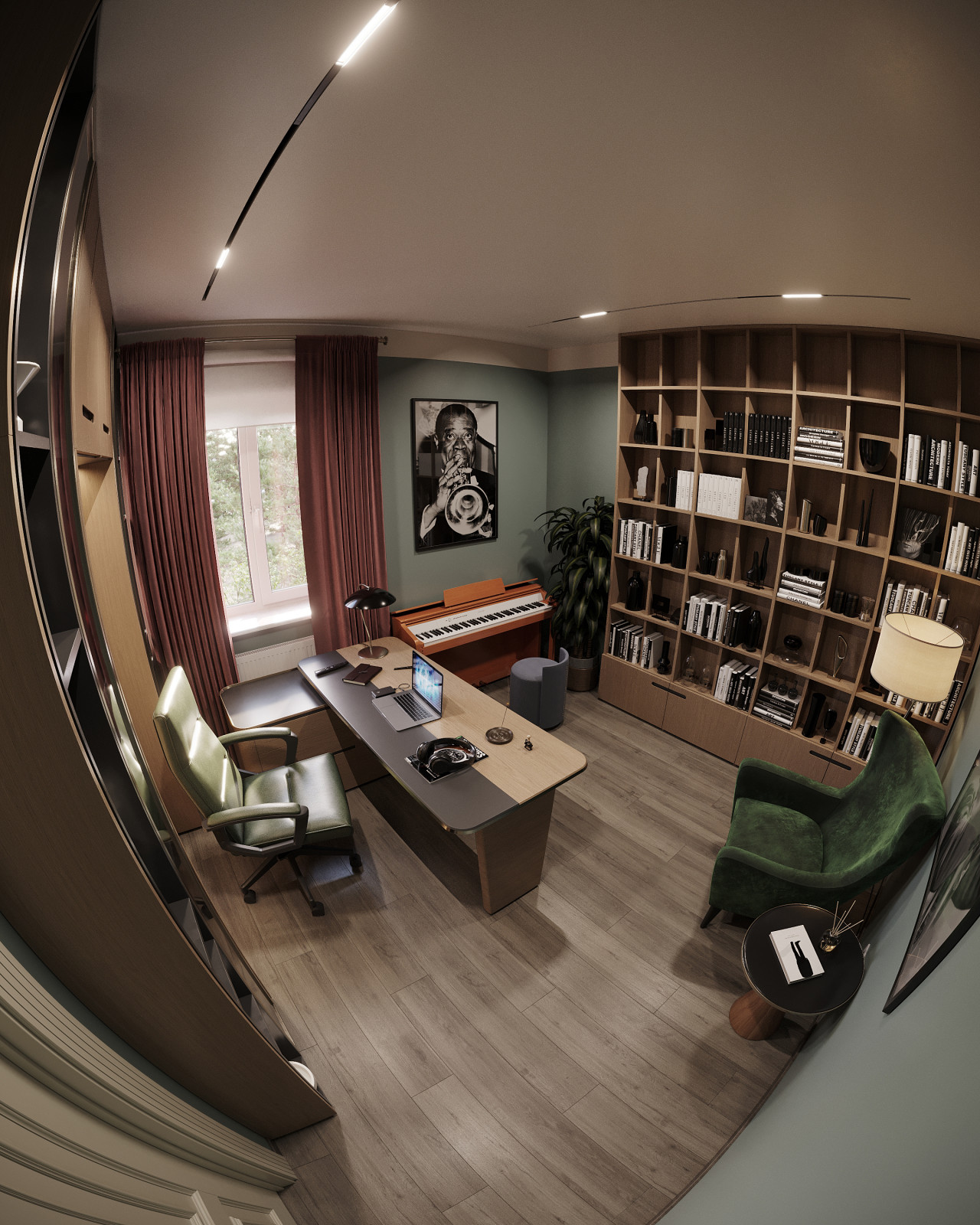 Обложка проекта: Дизайн и 3д-визуализация кабинета в загородном доме. Вариант 2.