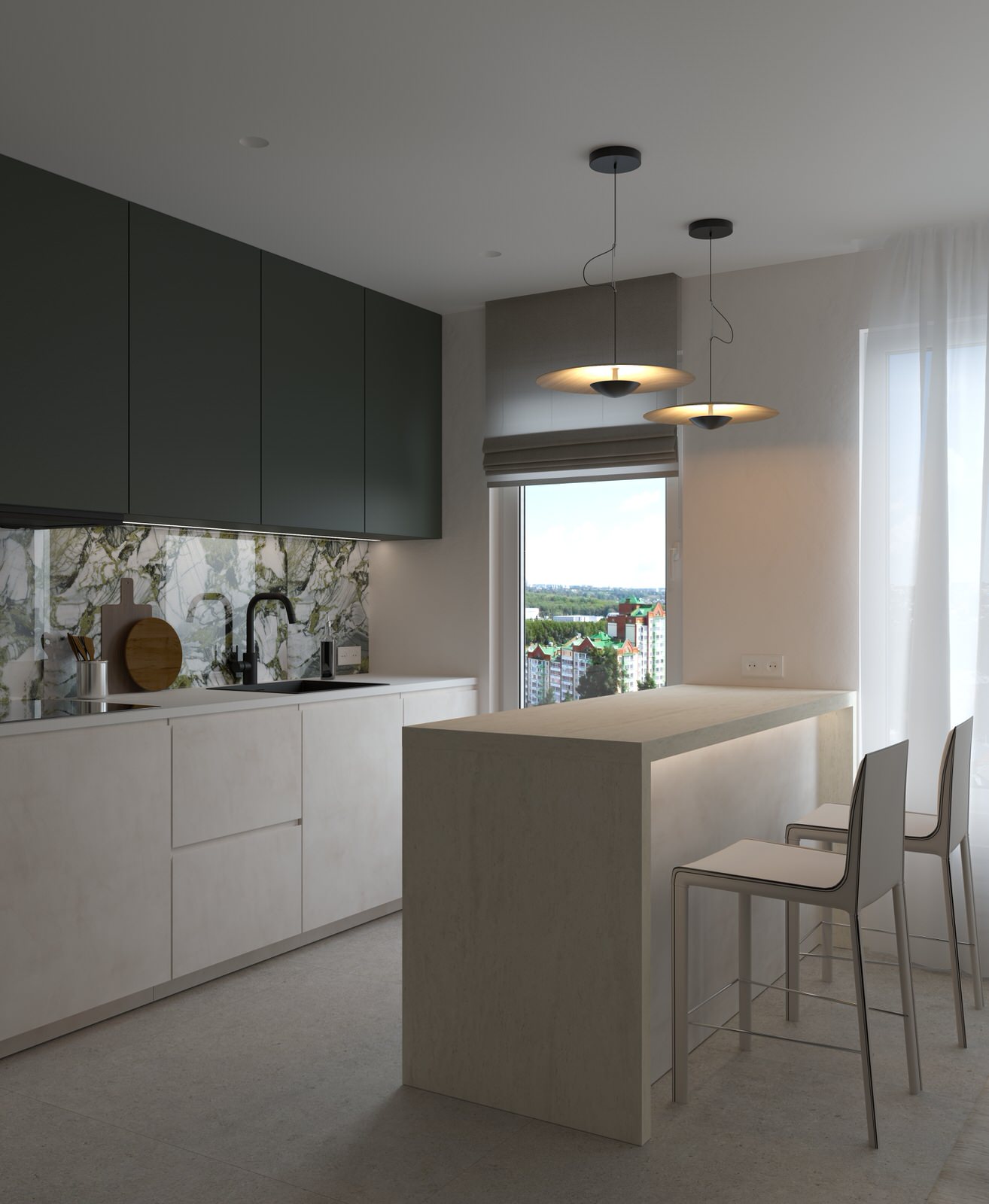 Проект кухни-гостиной в Санкт-Петербурге, стиль джапанди