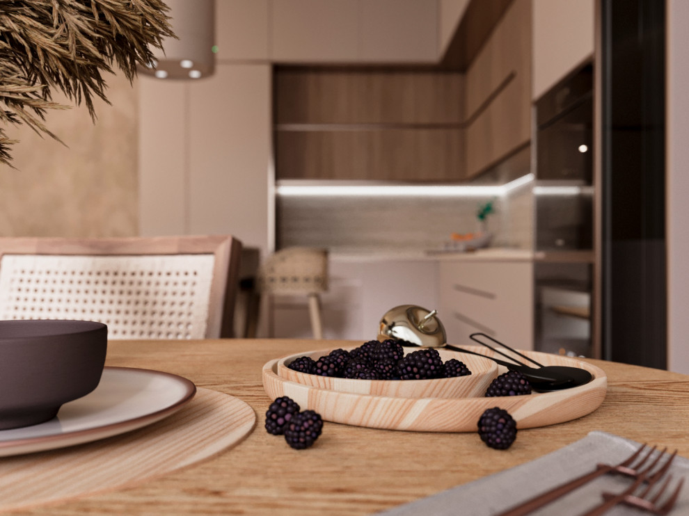 кухня-гостиная в тёплом стиле. Скандинавский стиль, "Джапанди"