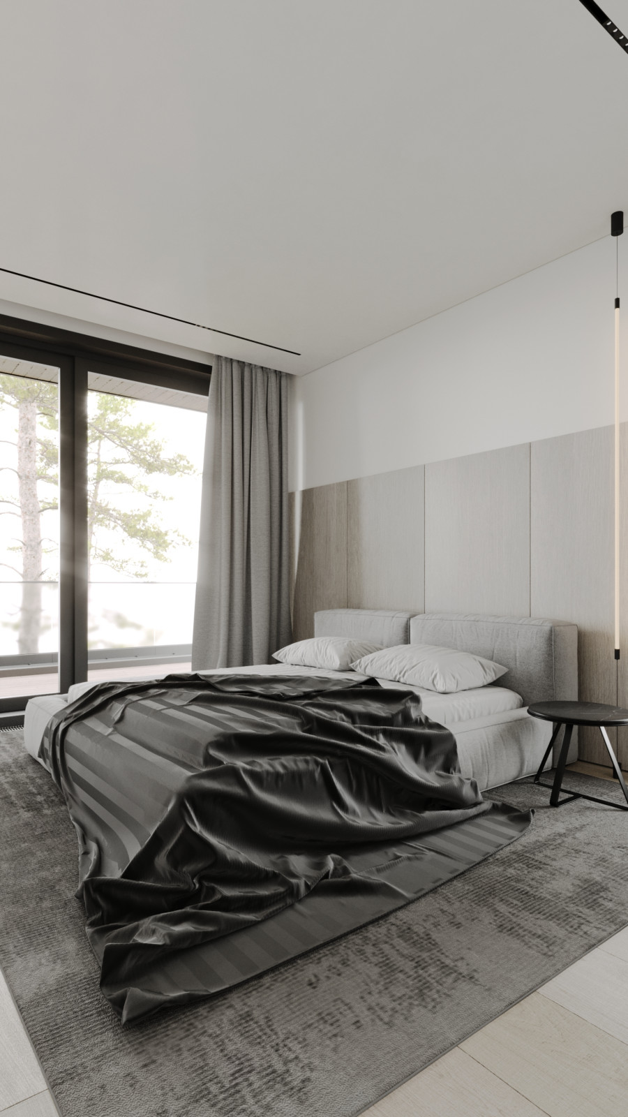 Дизайн спальни из проекта загородного дома The CUBE