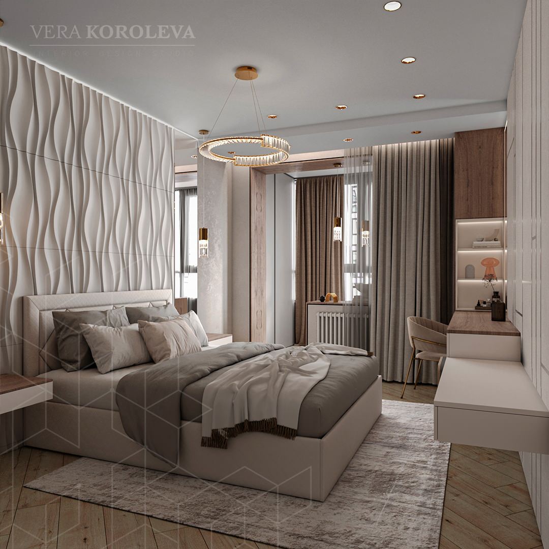 Дизайн-проект двухкомнатной  квартиры с золотыми акцентами в ЖК "Q-Мир"