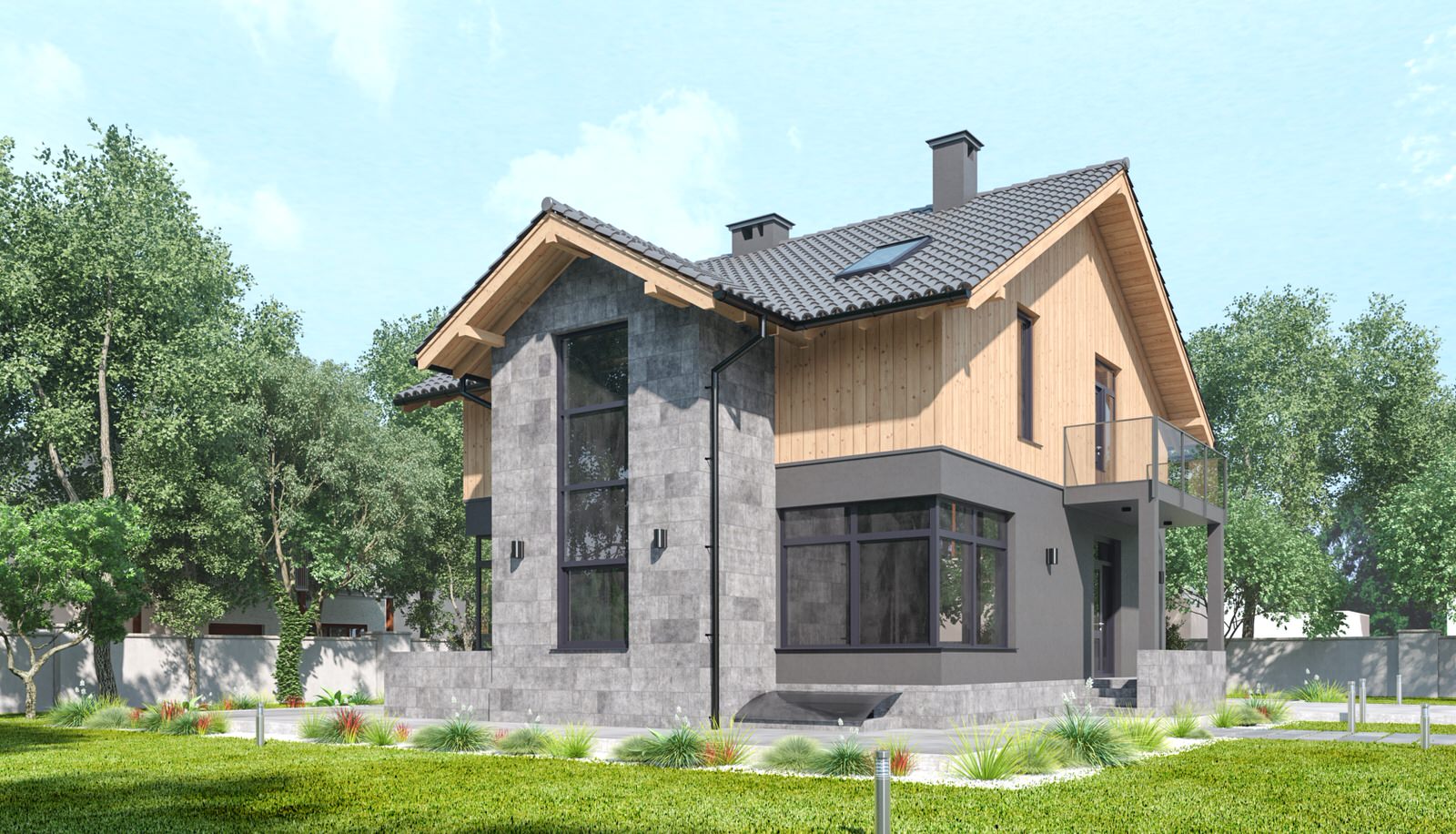 Серый дом с мансардным этажом