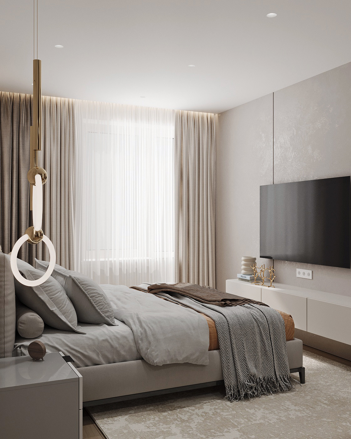 спальная с выделенной гардеробной из проекта двухкомнатной квартиры