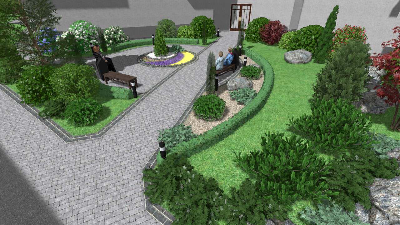 Входная группа многоквартирного дома с детской площадкой