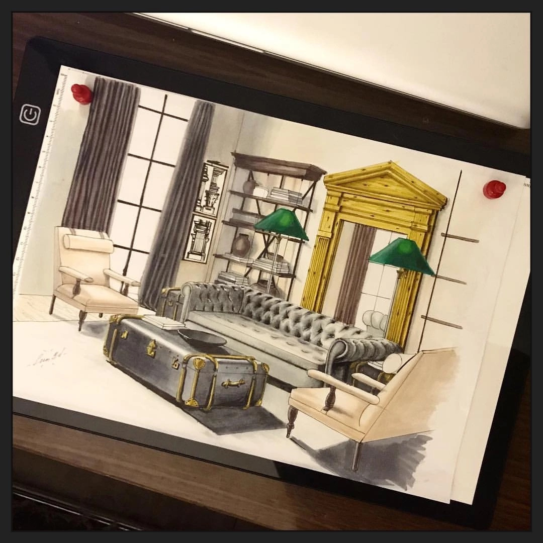 Интерьерный скетч маркёрами