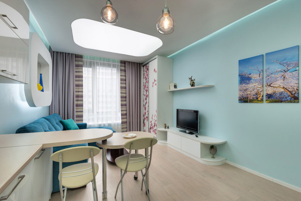 Реализованный проект интерьера квартиры-студии в ЖК "Четыре горизонта"