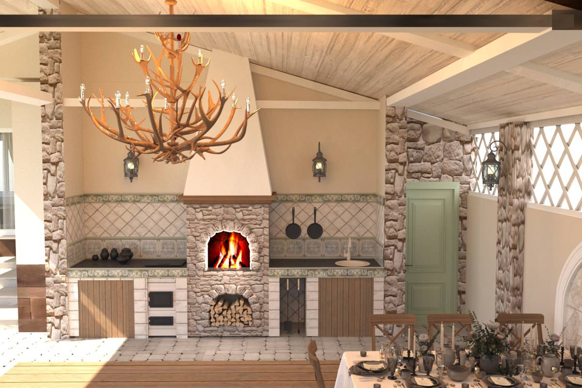 Дизайн зоны барбекю, басена