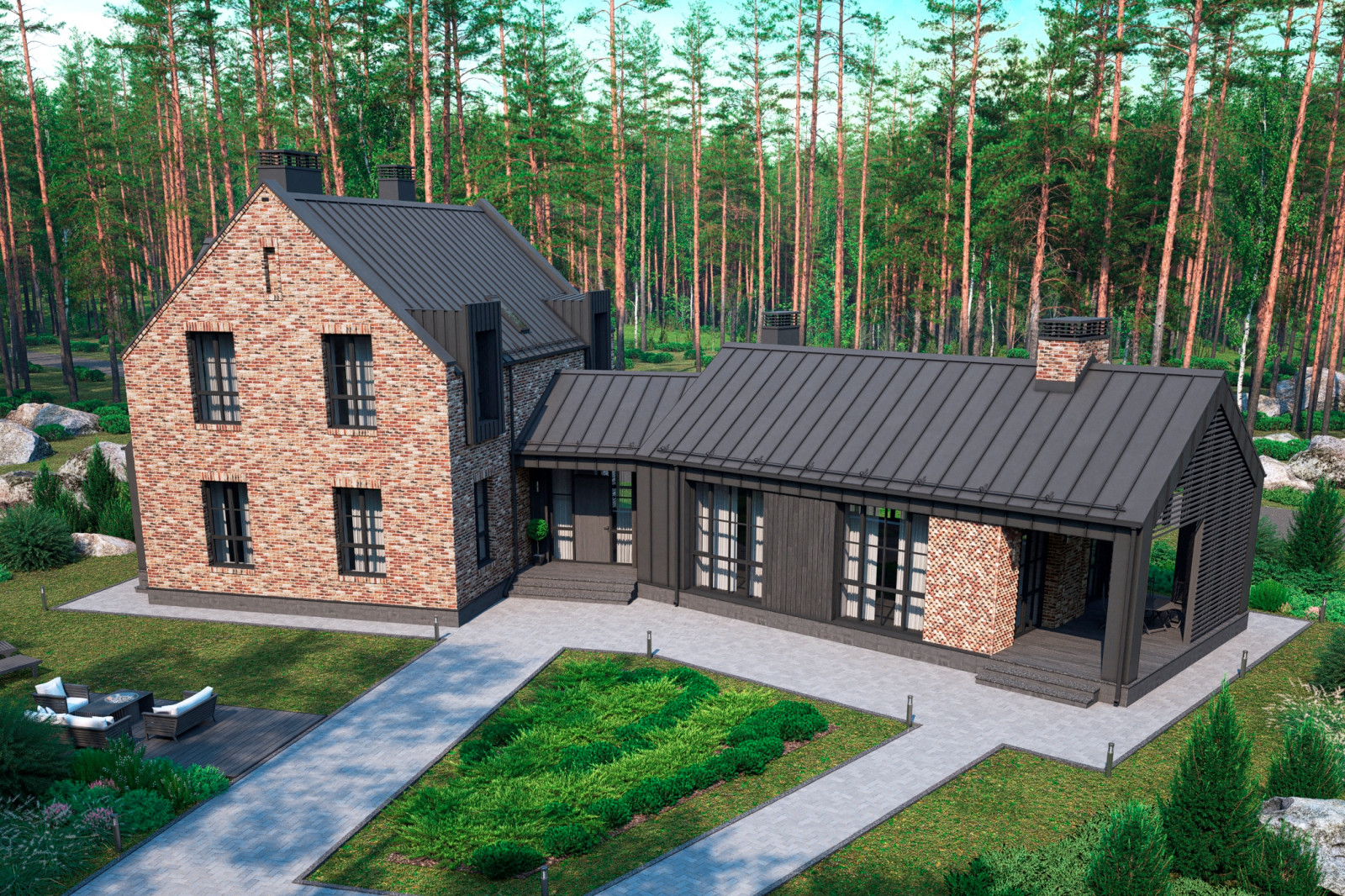 Обложка проекта: Кирпичный дом по индивидуальному проекту в коттеджном поселке "Охтинский парк"