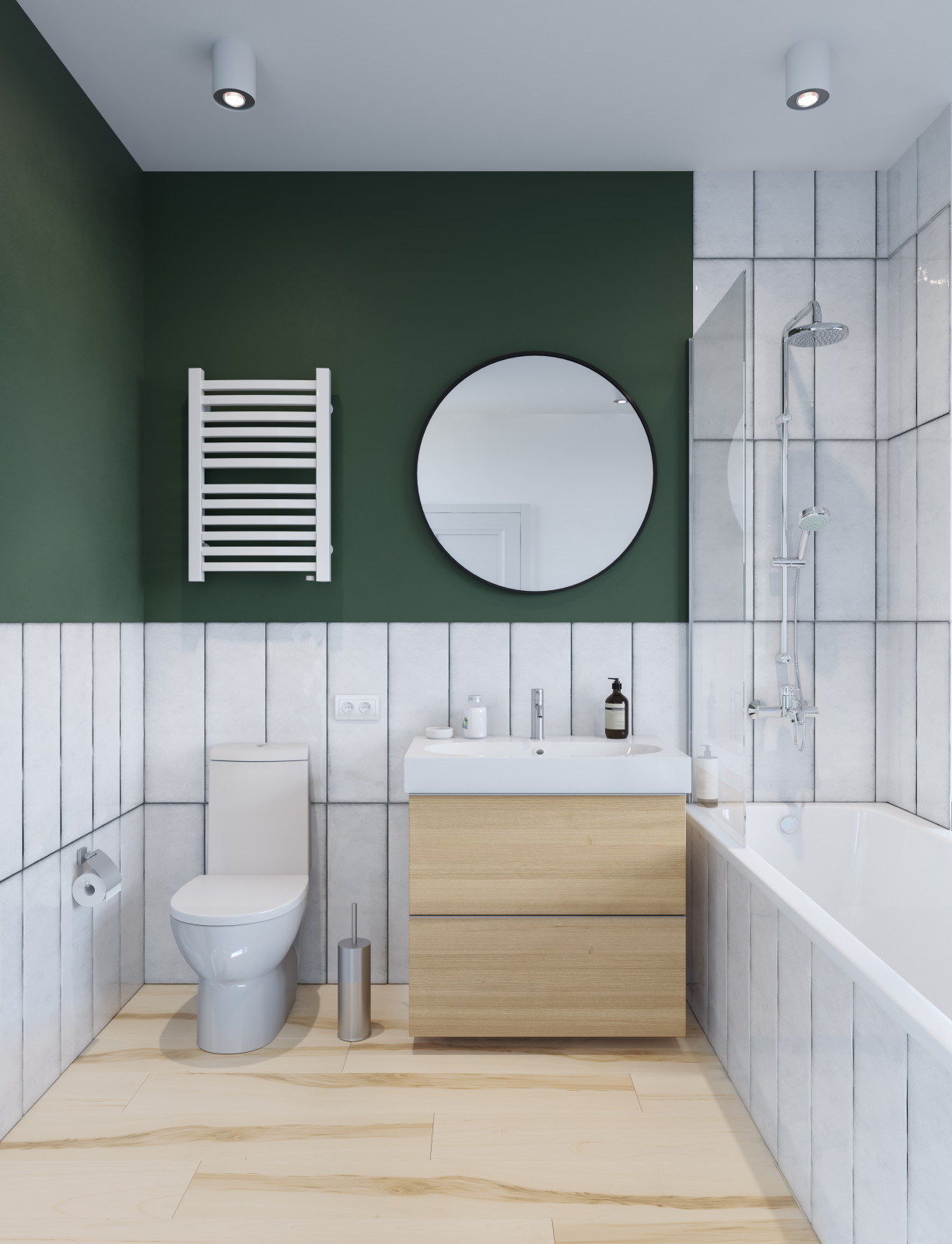 Дизайн интерьера ванной комнаты в квартире в стиле авангард зеленого цвета