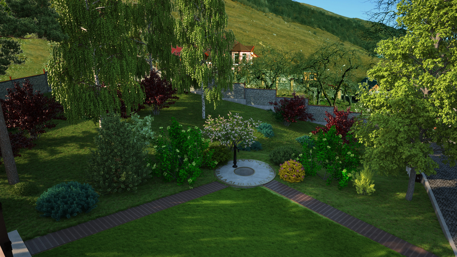 Территория загородного дома в горах