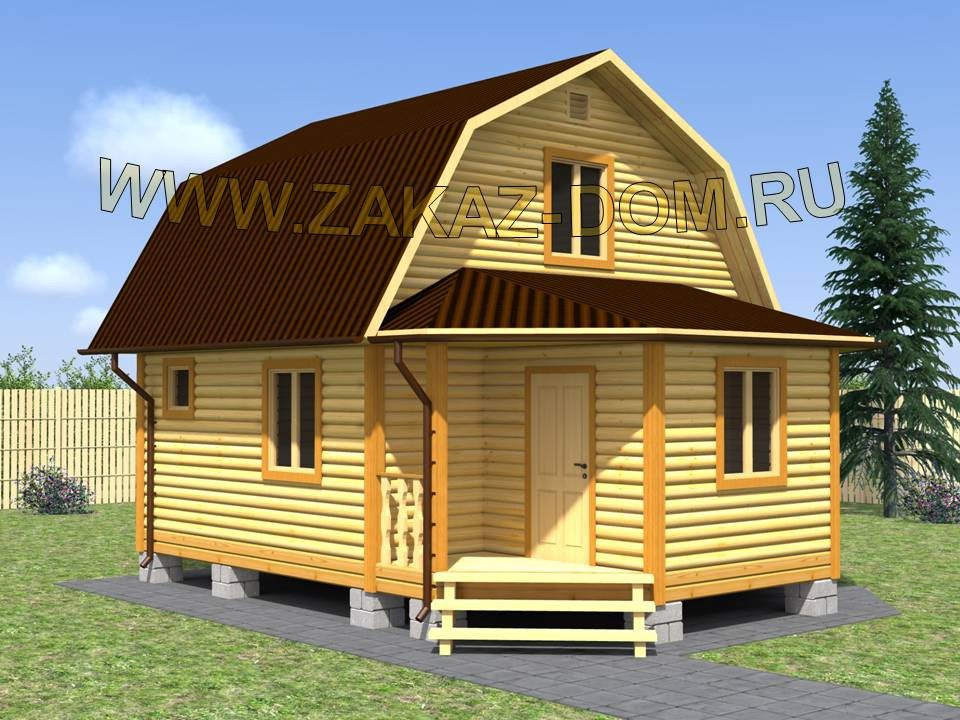 Проект бани с мансардой из бруса (6х7.5 м) : 2Б-43