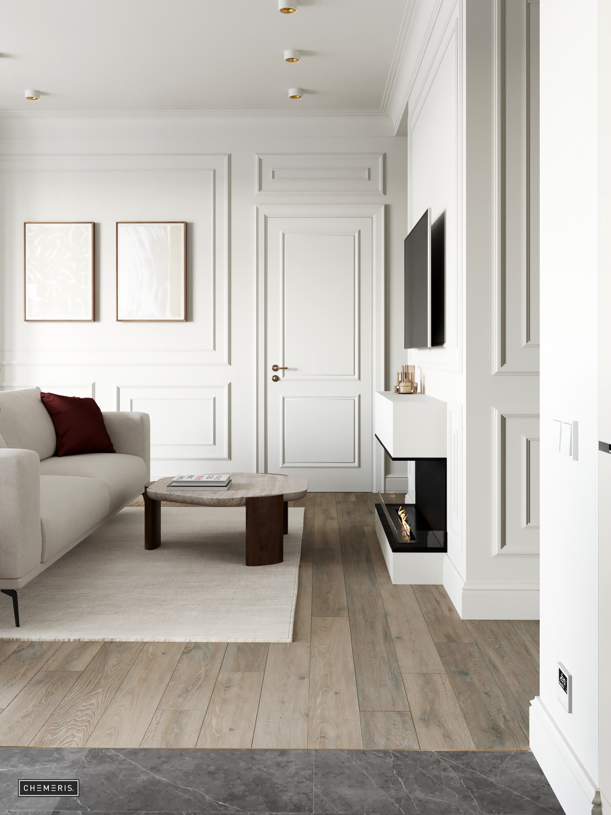 Молочно-белый неоклассический интерьер в Крылатском