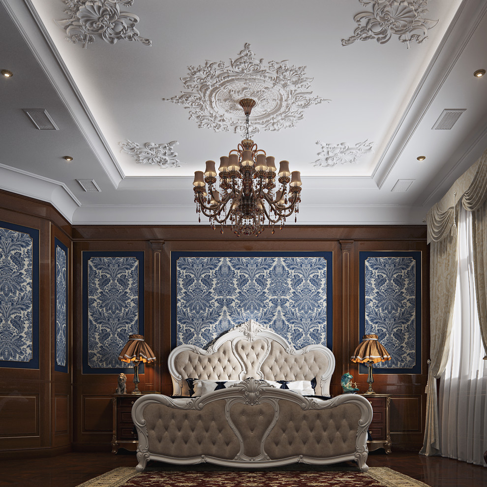 Спальня с белой лепниной