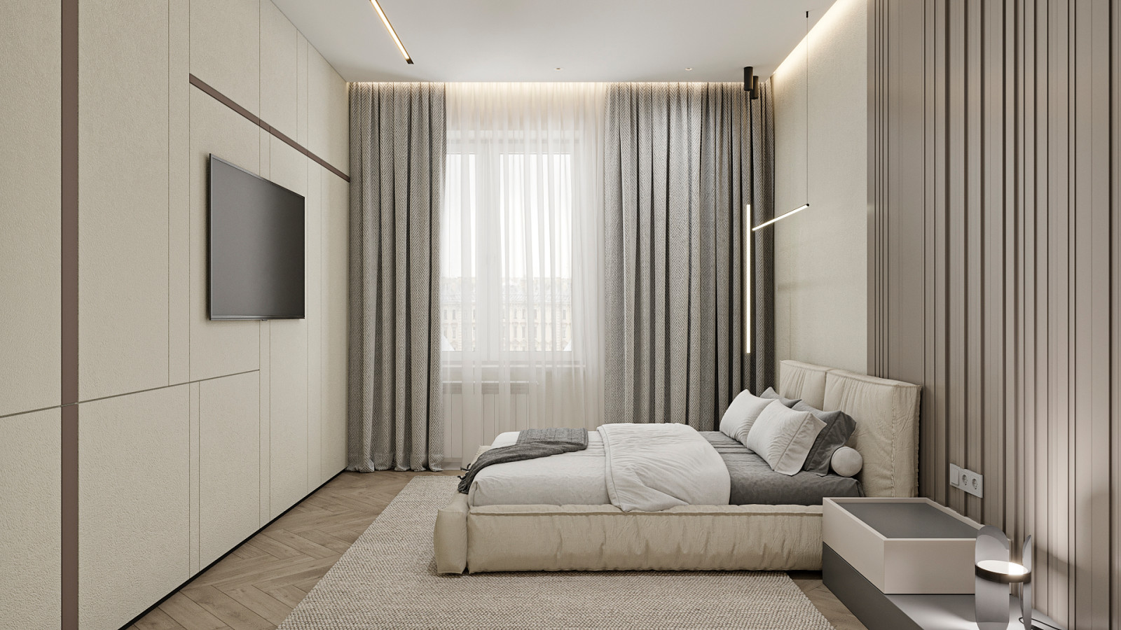 3к студия монохромный интерьер в стиле Современной классики