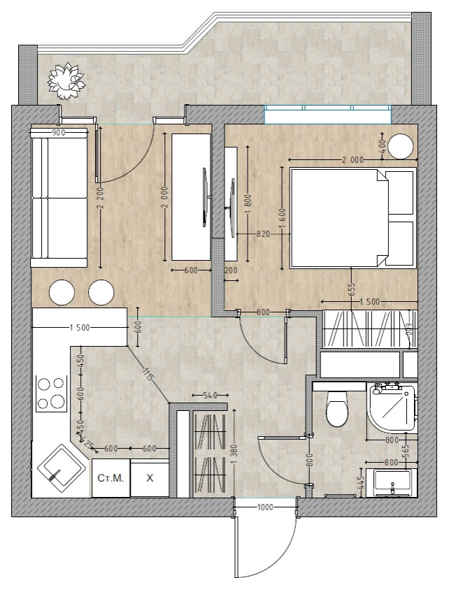 Планировочные решения. Квартира в г. Сочи ЖК "Жилые кварталы. Литера 1"