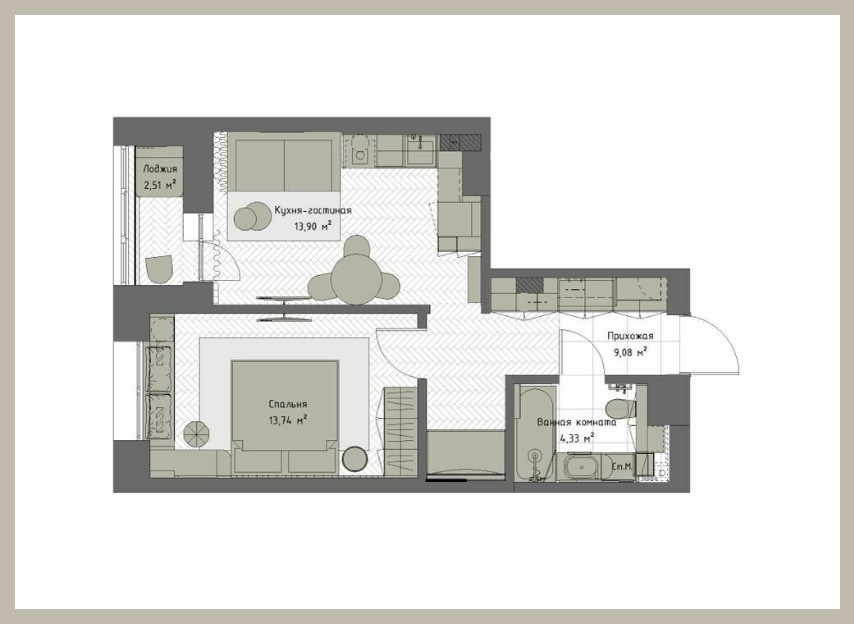 Метрополис, однокомнатная квартира 44,4 кв.м