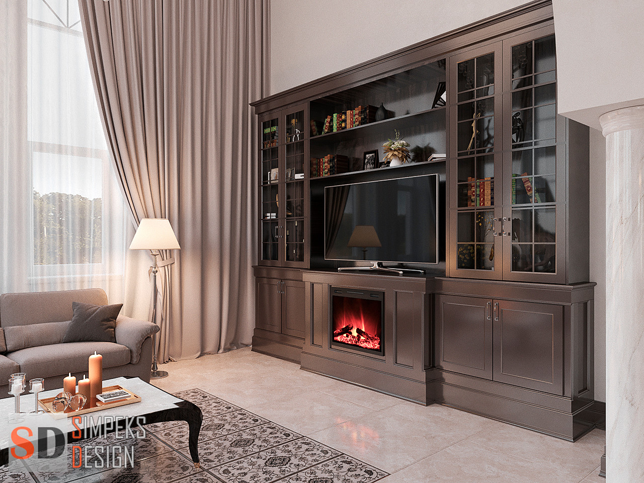 Мебельная стенка с электрокамином