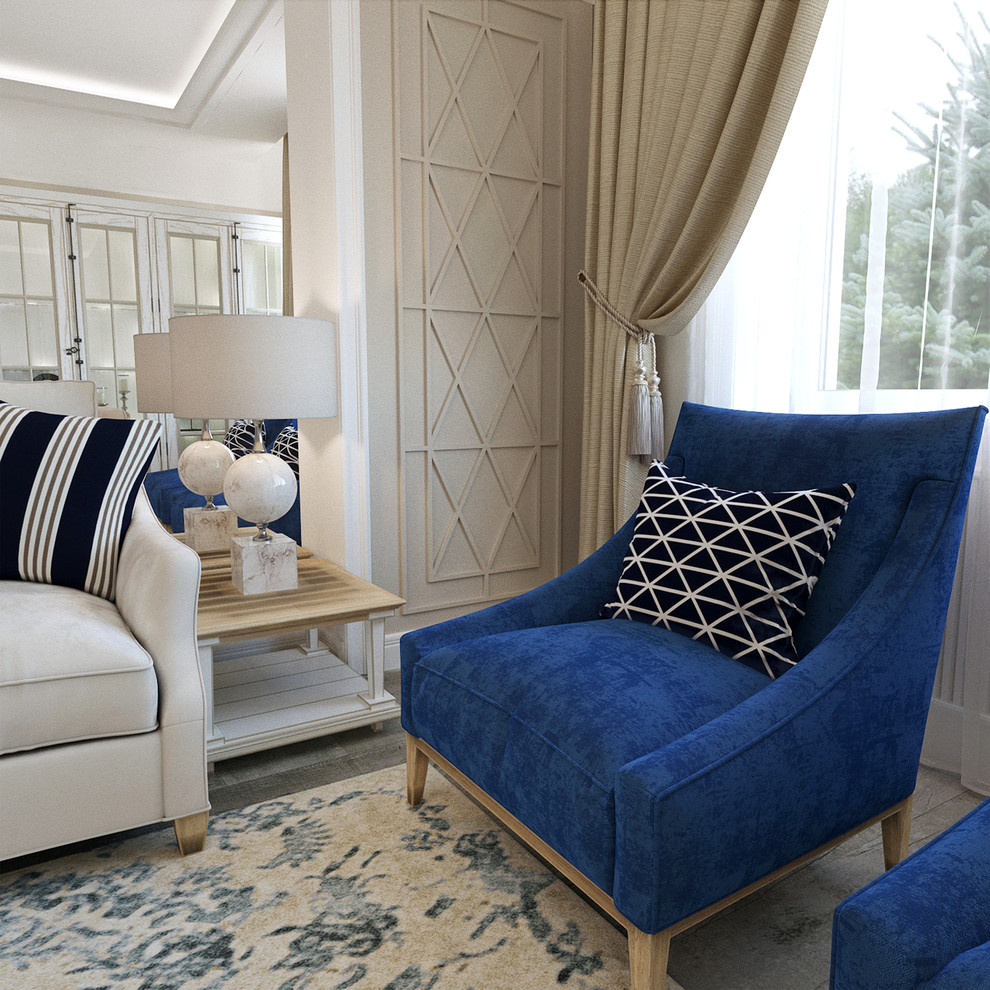 Неоклассический интерьер трехкомнатной квартиры для ЖК Покровский