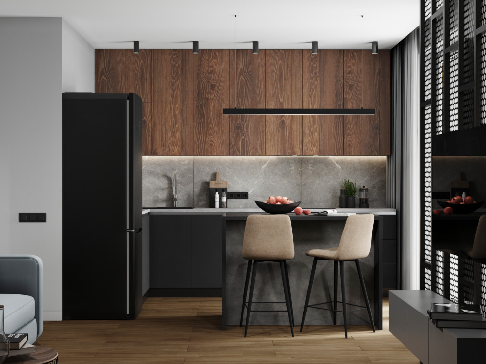 Студия в тёмных тонах для молодого человека