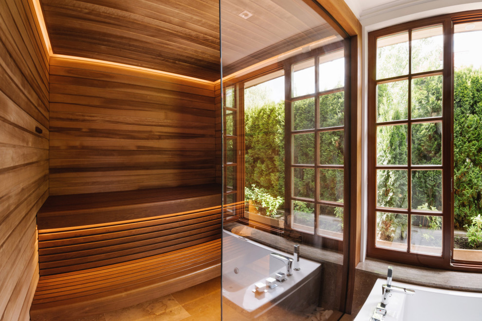 Сауна в ванной комнате. КП Бельгийская деревня. Москва. 2022 г.