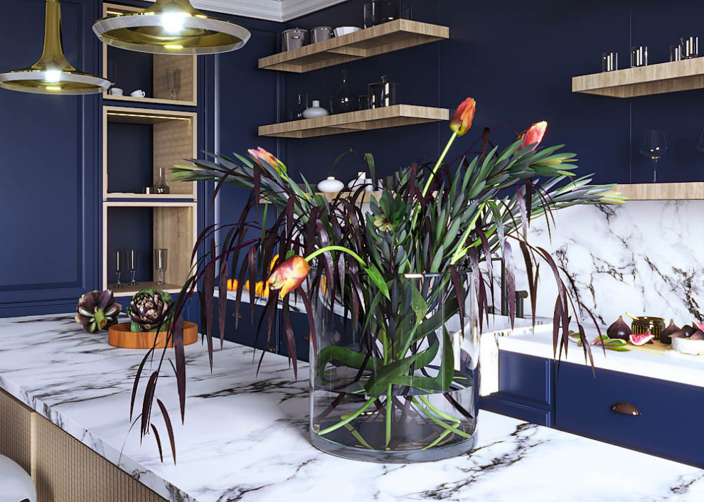 Дизайн-проект кухни в синих тонах