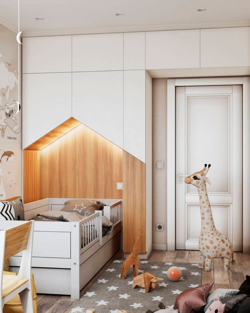 Gray-pink interior. Apartment in St. Petersburg in the neoclassical style