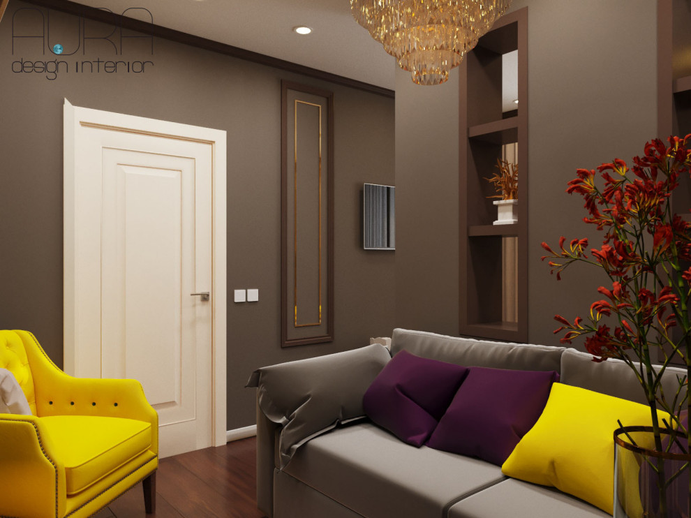 Дизайн квартиры, спальня гостиная в темных тонах