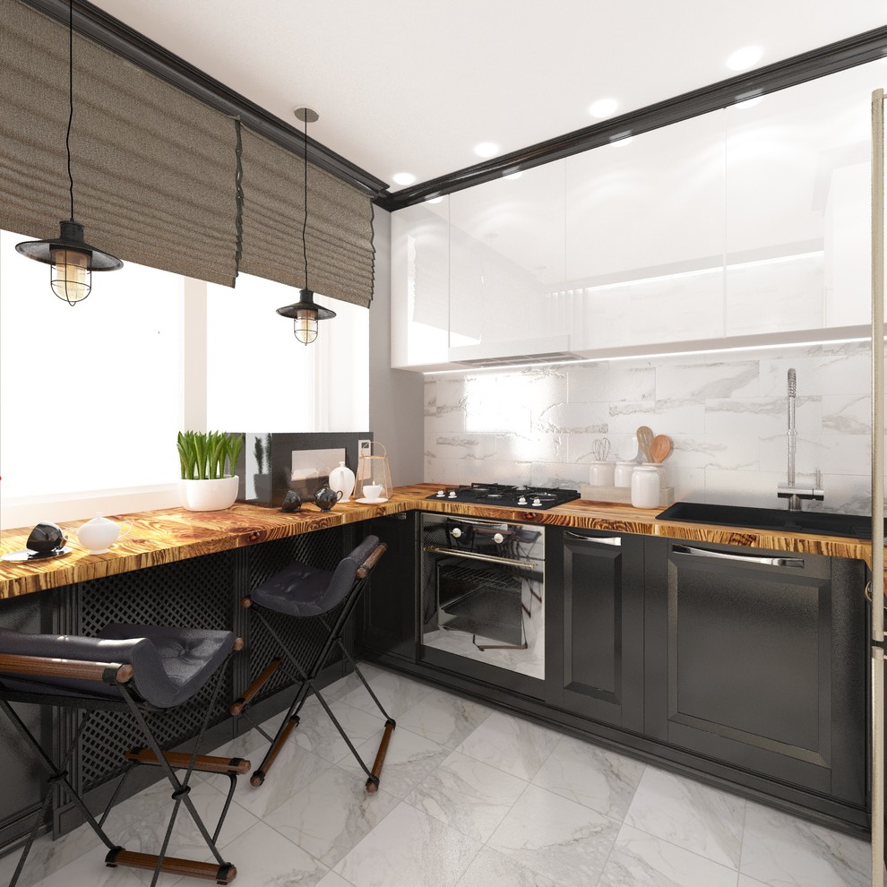 Кухня "Белый верх-черный низ" (6,2 м.кв.)