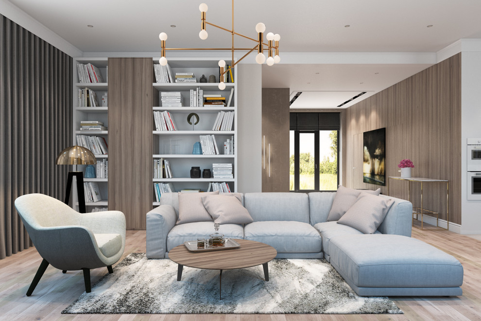 Гостиная с кухней в загородном доме