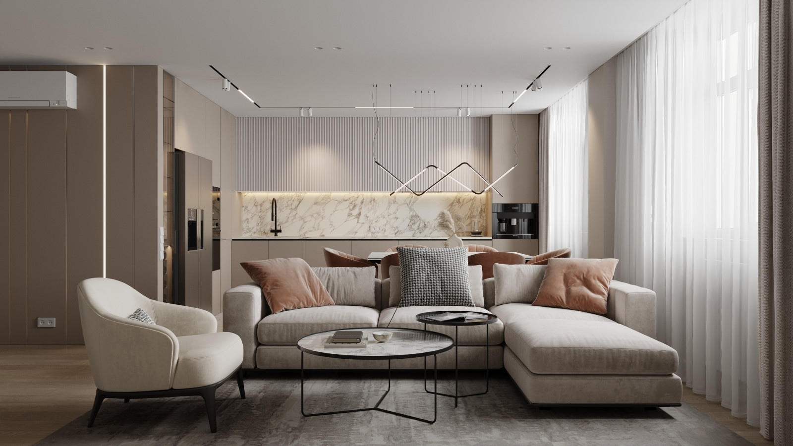 Сокол, 100кв.м. нежный интерьер в бежевых тонах