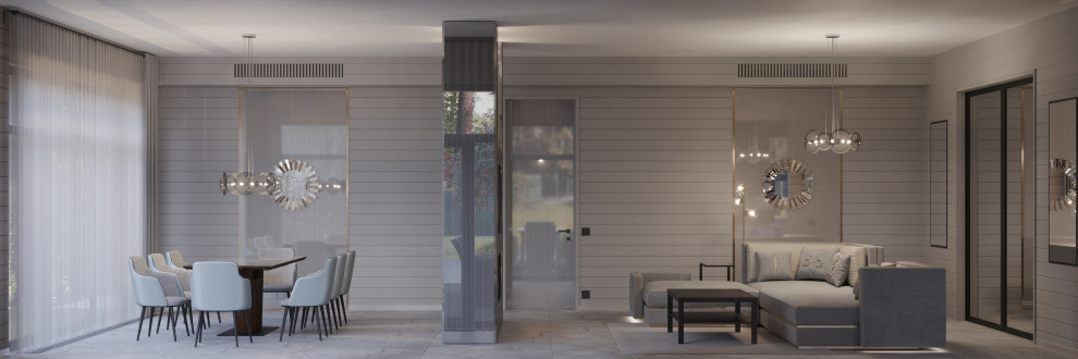 Гостиная-столовая в проекте загородного дома