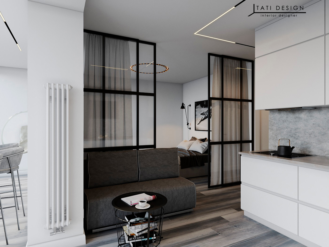 Квартира студия с панорамными окнами.