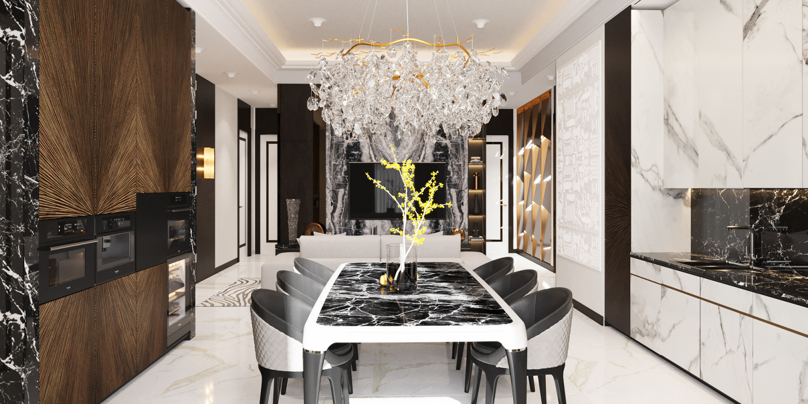 Обложка проекта: Трехкомнатная квартира в сдержанном Ар-Деко.