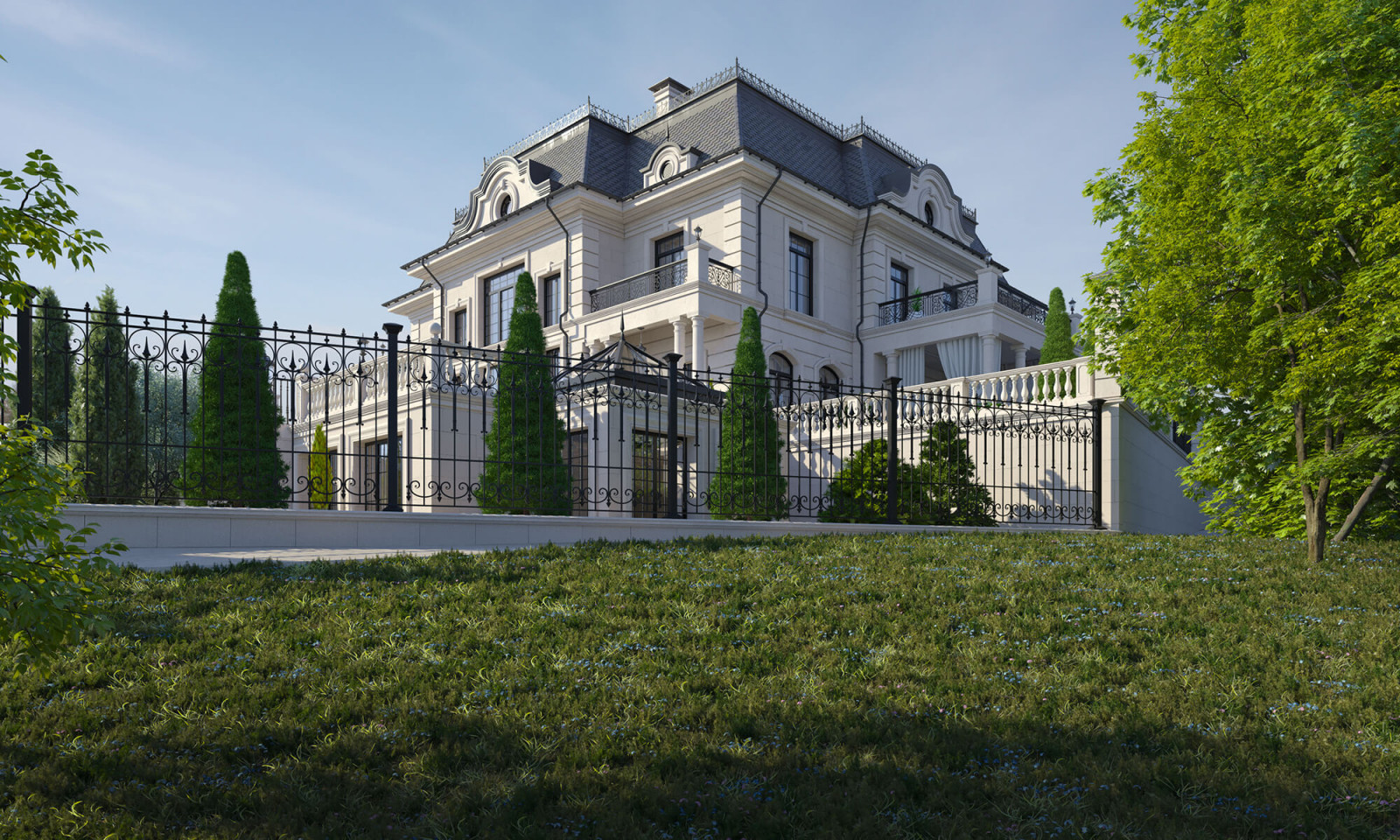 Архитектурный проект жилого дома с бассейном в классическом стиле. 1100кв.м.